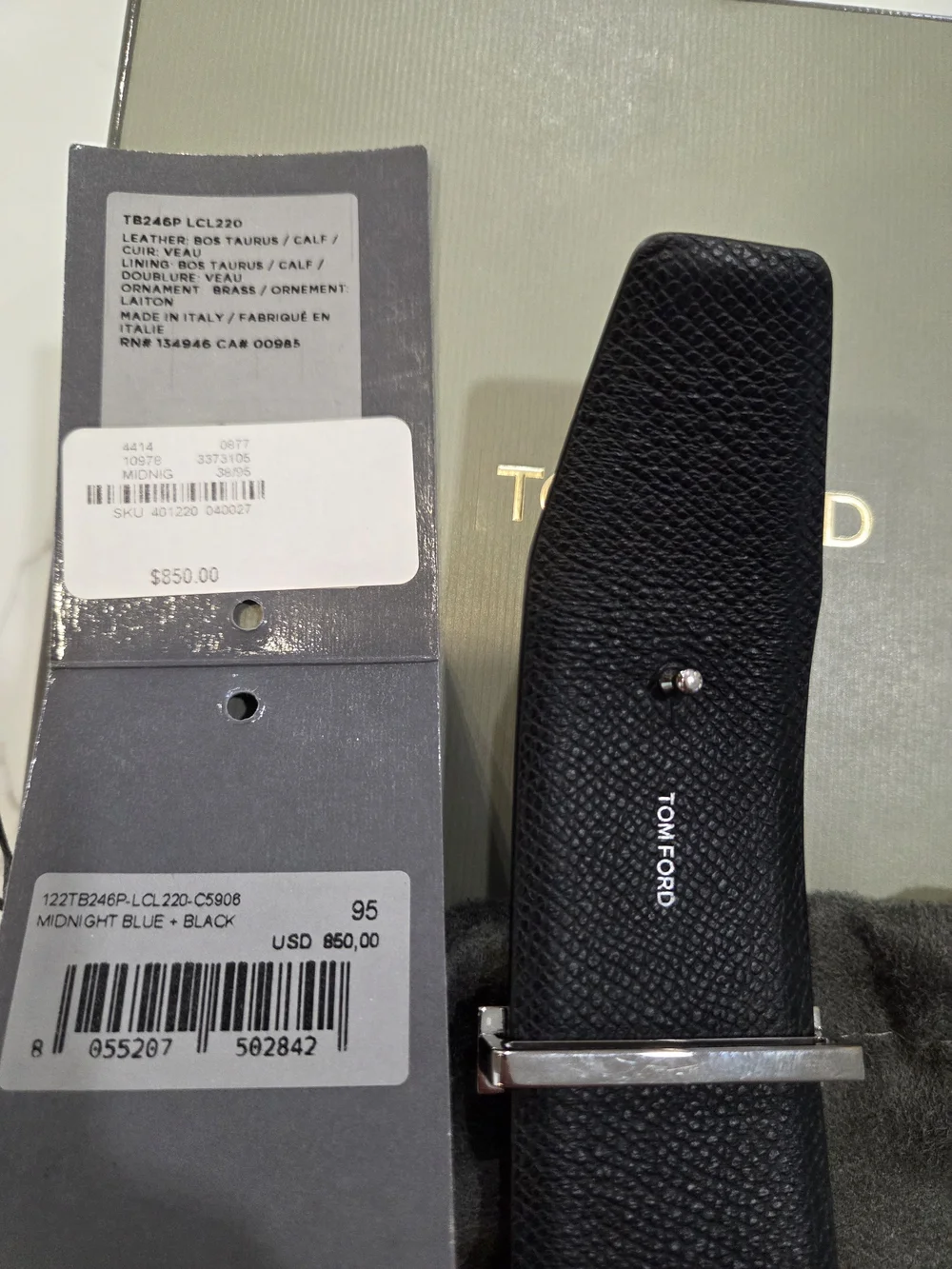 Tom Ford Men's Reversible Belt - Navy & Black - Size 95